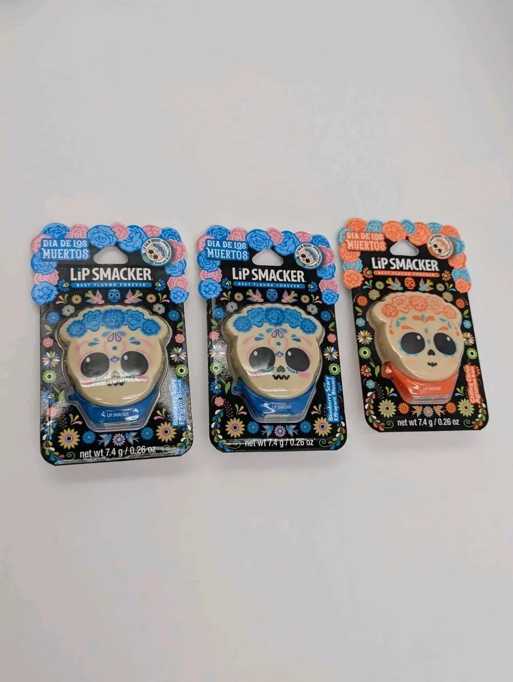 3 Pack Lip Smacker Balm Dia De Los Muertos 2 Blooberry Scary/1 Chilling Citrus